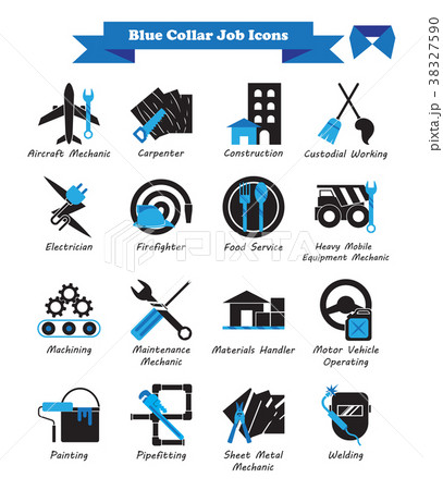 Blue Collar Job - Black And Blue Flat Icons 38327590