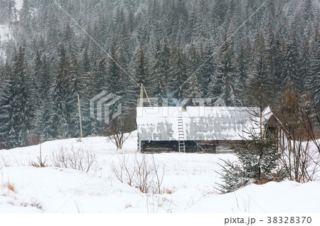 Early morning winter mountain village landscape 38328370