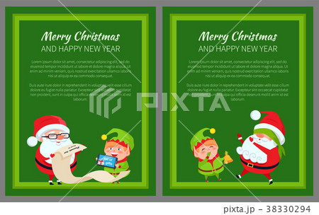 Merry Christmas New Year Poster Santa and Elf 38330294