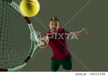 one caucasian man playing tennis player isolated 38331506