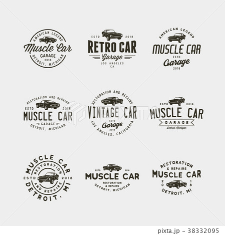 set of vintage muscle car garage logos 38332095