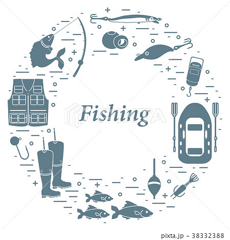 Different tools for fishing arranged in a circle Different tools for fishing arranged in a circle 38332388