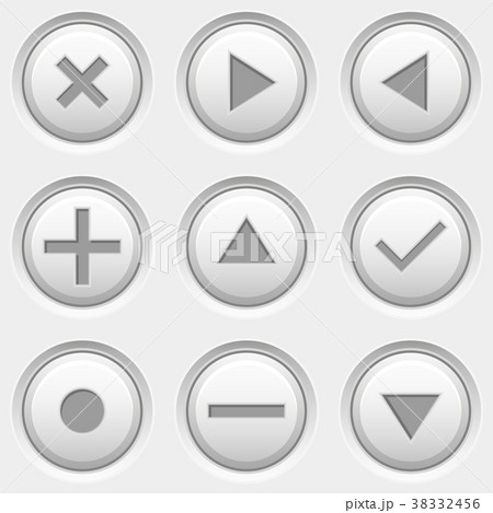 Round media and video control buttons. White icons 38332456
