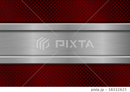 Red perforated background with metal plate 38332625
