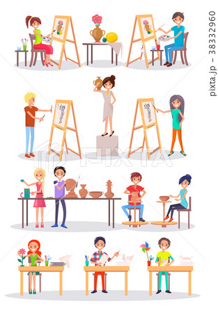 Joyful Young Artists Isolated Cartoon Illustration Joyful Young Artists Isolated Cartoon Illustration 38332960