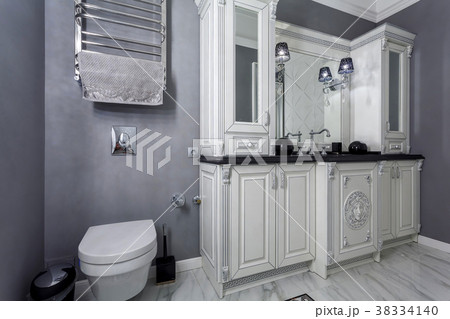 Classic bathroom with minimalistic white and gray 38334140