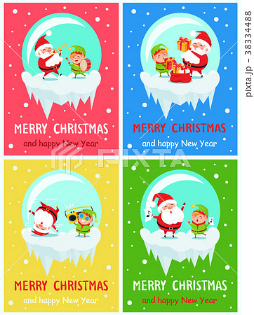 Happy New Year Merry Christmas Poster Santa Elf Happy New Year Merry Christmas Poster Santa Elf 38334488