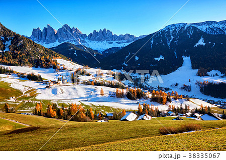 panoramic view of St. Maddalena village, Dolomites panoramic view of St. Maddalena village, Dolomites 38335067