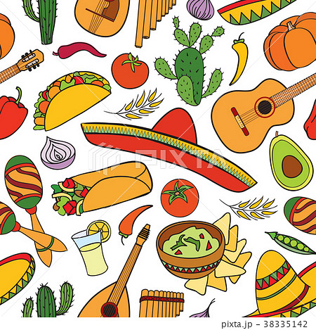 Mexican food music tile pattern Travel Mexico icon 38335142