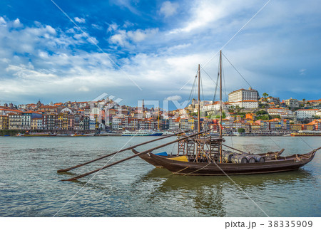 Rabelo, traditional boat with wine barrels, Porto 38335909