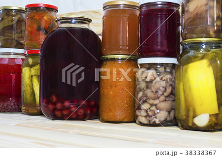 Storage shelves in pantry with homemade canned Storage shelves in pantry with homemade canned 38338367