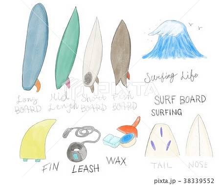 サーフィン サーフボード イラスト各種のイラスト素材