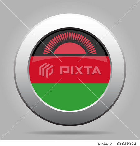 Flag of Malawi. Metal gray round button.