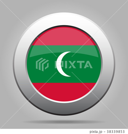 Flag of Maldives. Metal gray round button.
