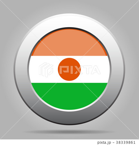 Flag of Niger. Metal gray round button.