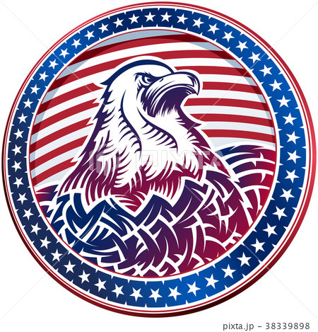 The American Bald Eagle with stars and stripes as a symbol of the Independence Day of the US on 4th July; Vector color banner in hand drawing style The American Bald Eagle with stars and stripes as a symbol of the Independence Day of the US on 4th July; Vector color banner in hand drawing style 38339898