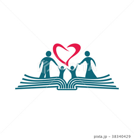 Family standing on a Bible icon 38340429