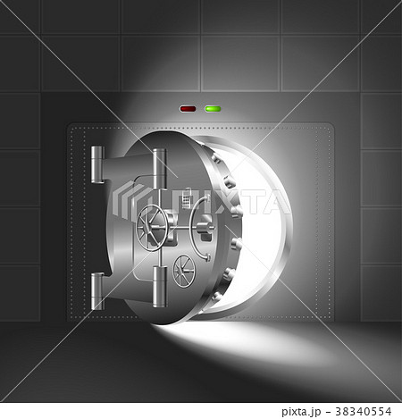 Light through a half-open door of the bank safe-vault 38340554
