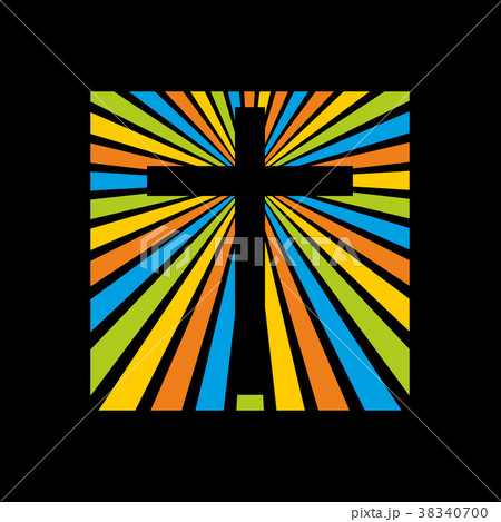 Cross and radiating colorful light 38340700