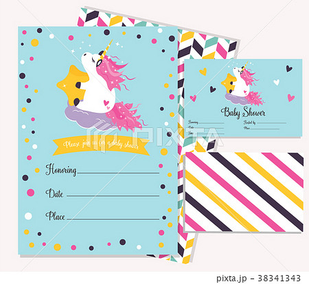 Baby shower invitation template with cute unicorn Baby shower invitation template with cute unicorn 38341343