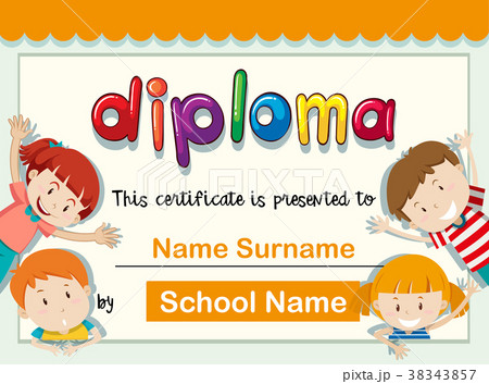 Certificate template with four kids with big smile 38343857