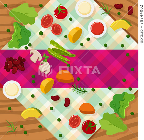Background template with vegetables on table 38344002