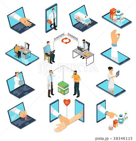 Online Medicine Doctor Isometric Set  38346115