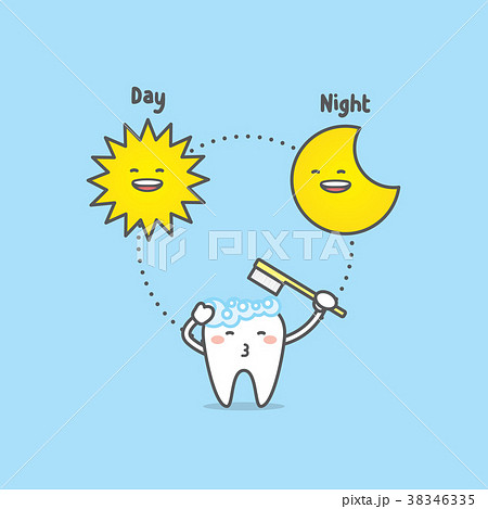 Brushing time day & night with tooth character 38346335