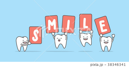 Tooth character jumping up with smile sign vector Tooth character jumping up with smile sign vector 38346341