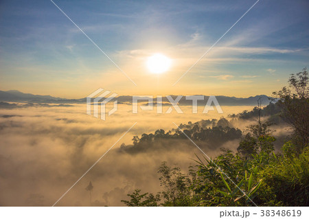 mist above mountain in the morning mist above mountain in the morning 38348619