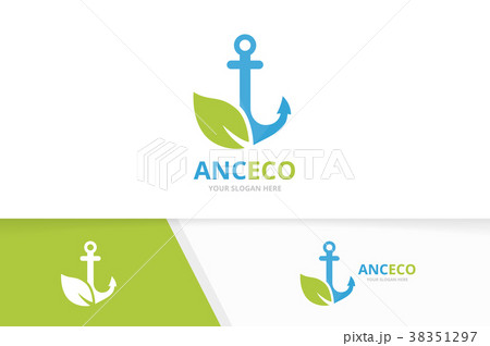 Vector anchor and leaf logo combination. Marine 38351297