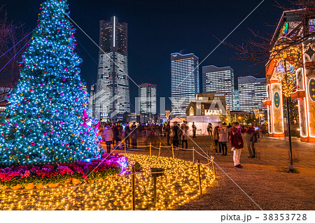 神奈川県 みなとみらい クリスマスイルミネーションの写真素材