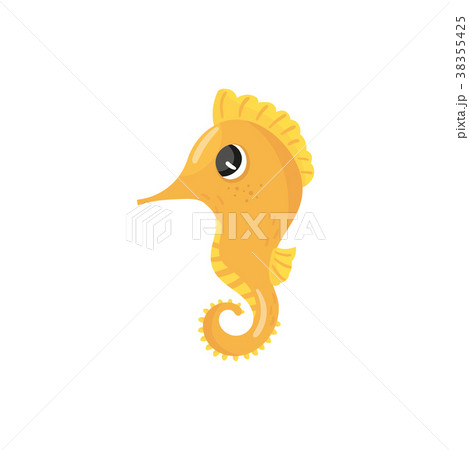 Cartoon character of yellow seahorse. Tropical sea 38355425