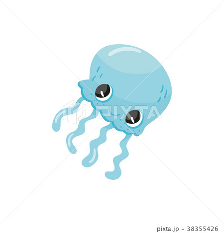 Cute jellyfish with big shiny eyes. Blue aquatic 38355426