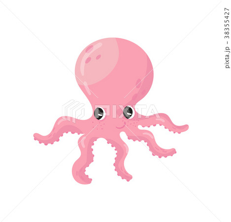 Adorable pink octopus with big shiny eyes. Marine 38355427