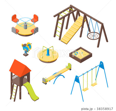 Kid Playground Elements 3d Icons Set Isometric Kid Playground Elements 3d Icons Set Isometric 38358917