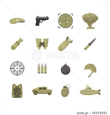 Cartoon Color Army Weapons Icons Set. Vector 38359563