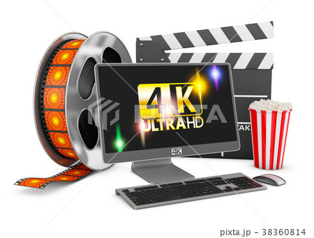 4K Modern computer, popcorn and film strip 4K Modern computer, popcorn and film strip 38360814