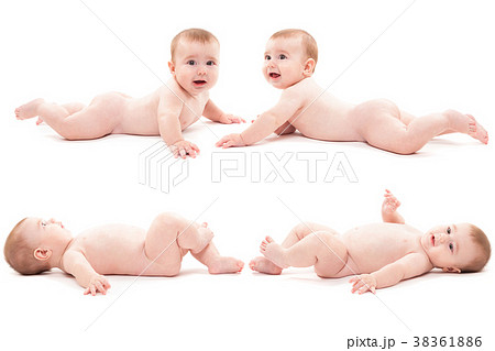 Naked cute smiling baby in the cap of the pilot is 38361886