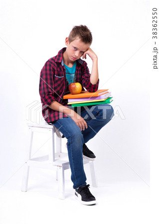tired schoolboy European appearance in shirt and 38362550