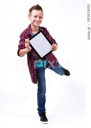 Successful student with a phone in his hand on a 38362600