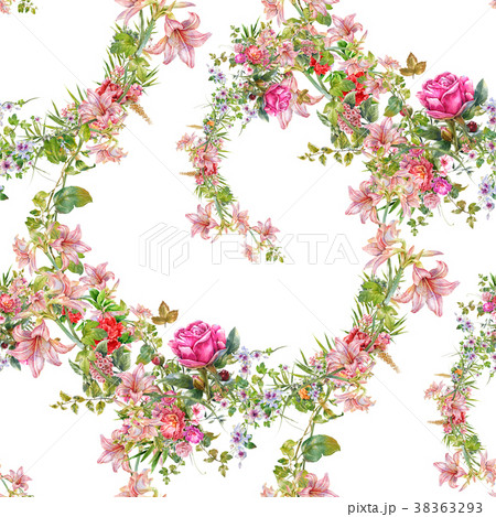 Watercolor painting of leaf and flowers, seamless Watercolor painting of leaf and flowers, seamless 38363293