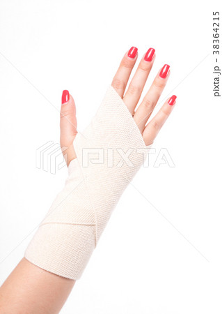 studio shot female wrists tied with an elastic studio shot female wrists tied with an elastic 38364215