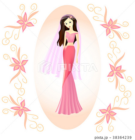 young girl, bride in a pink dress and with a veil 38364239
