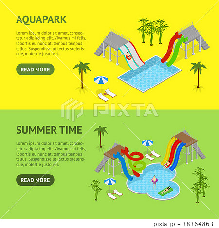 Aqua Park Banner Horizontal Set Isometric View Aqua Park Banner Horizontal Set Isometric View 38364863