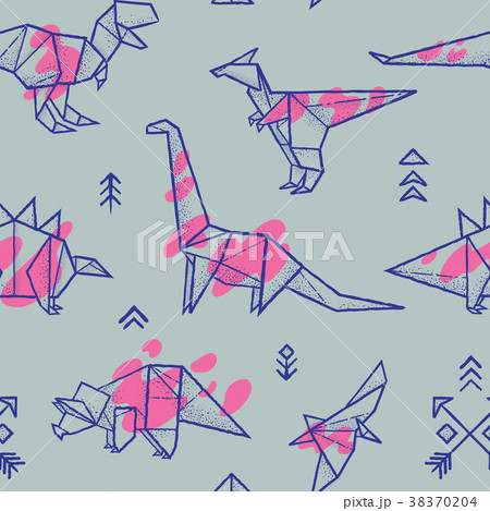 Origami dinosaurs with splashes seamless pattern Origami dinosaurs with splashes seamless pattern 38370204