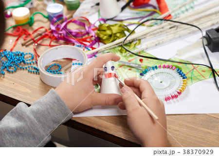 Child make crafts and toys, handmade concept 38370929