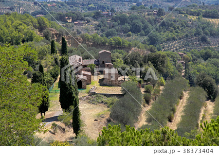 landscape with old buildings, trees and meadows 38373404