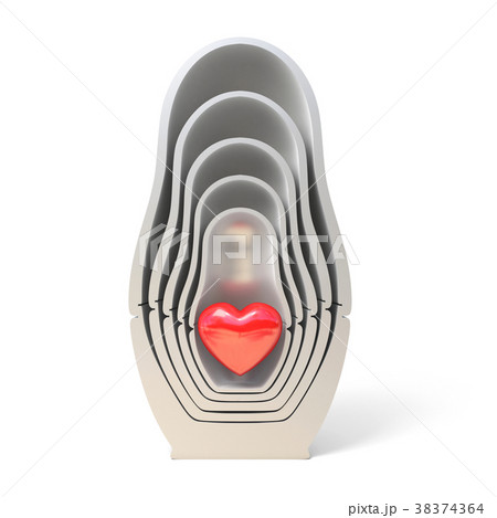 Layered cut matryoshka dolls with heart inside 3D Layered cut matryoshka dolls with heart inside 3D 38374364