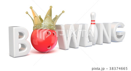 Word BOWLING, crown, bowling, ball and pin 3D 38374665